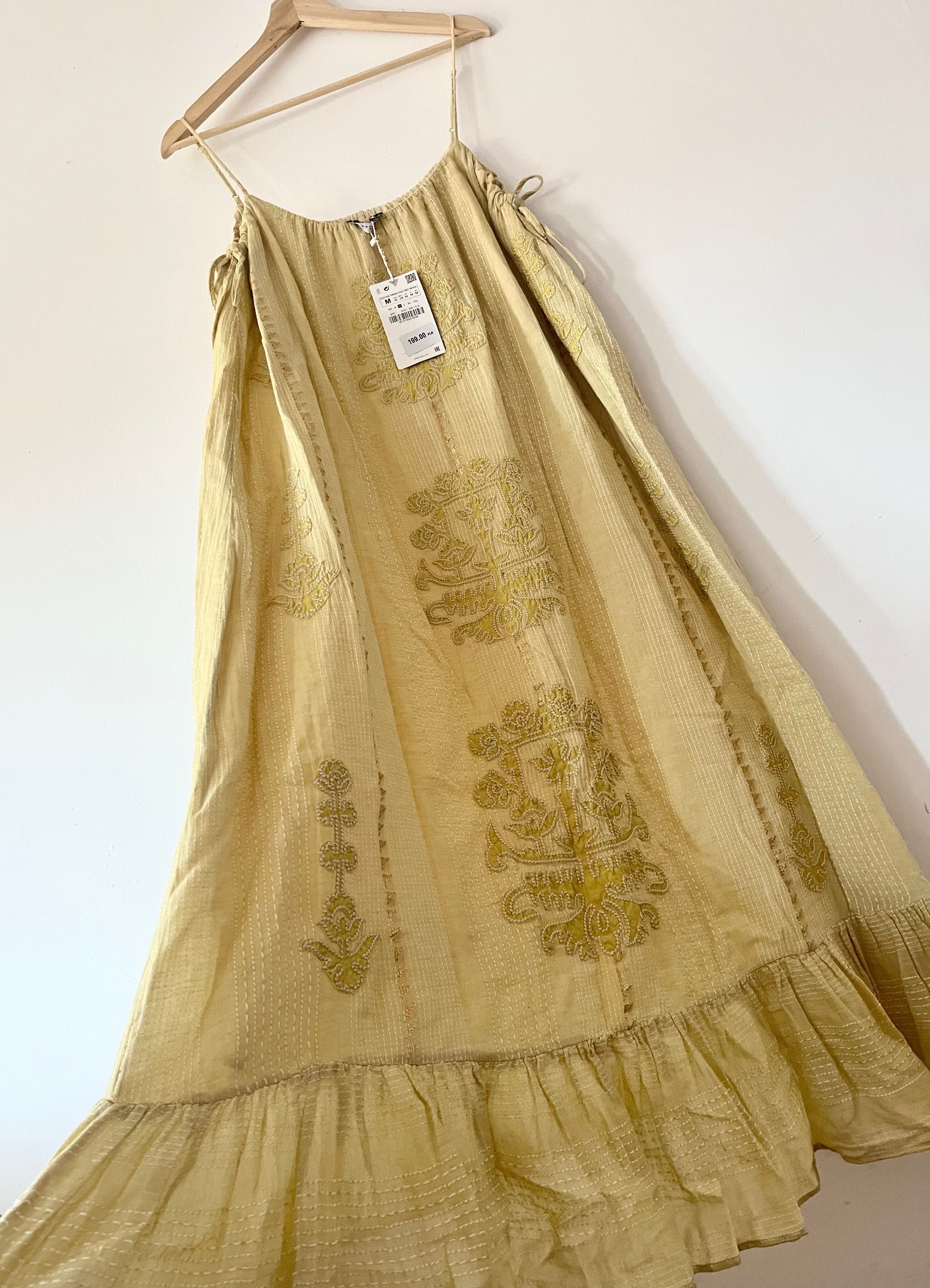 Sukienka Zara maxi haftowana rozmiar M z falbanką 100% bawełna