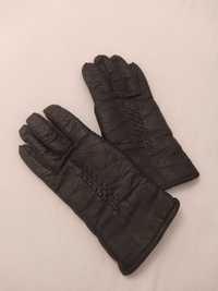 Rękawiczki damskie skórzane czarne ze skóry naturalnej ocieplane