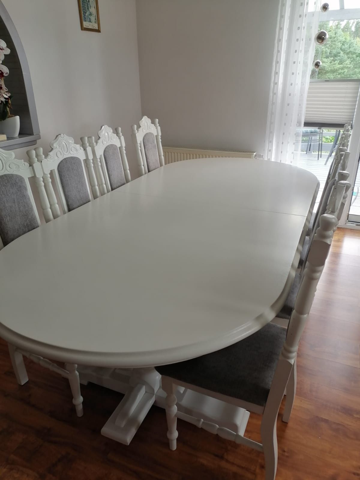 Stół dębowy rozkładany + 8 krzeseł