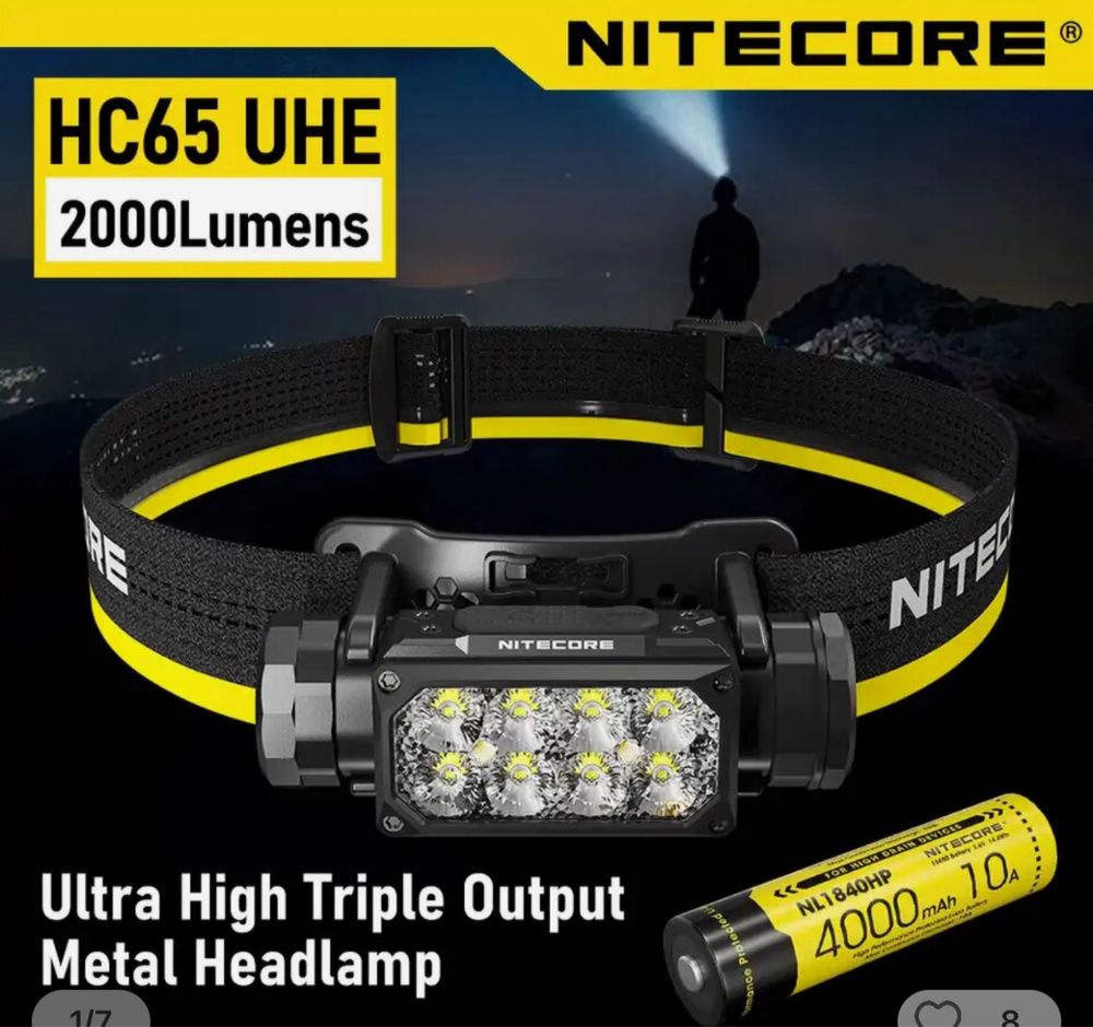 Ліхтар налобний Nitecore HC65 UHE  +,червоне свiтло