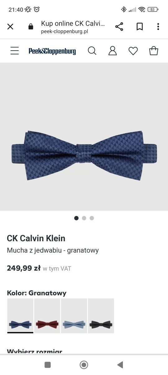 Calvin Klein mucha męska jedwab jedwabna niebieska męska jak nowa