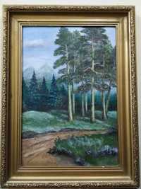 Картина-лесной пейзаж,в старинной родной раме, идея для подарка в офис
