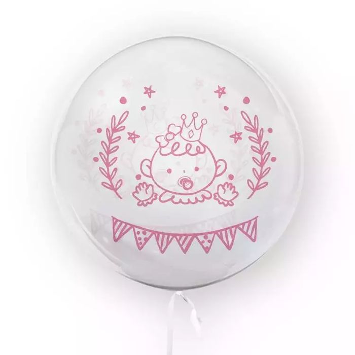 Balon transparentny 45 cm baby shower, różowy. Tuban