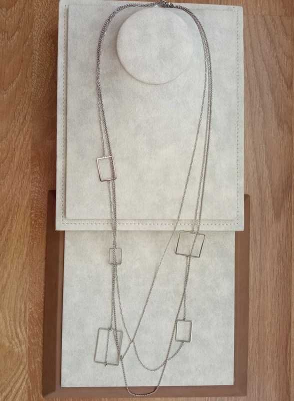 Srebrny Naszyjnik z prostokątami Łańcuszek 75 80 cm Długi naszyjnik