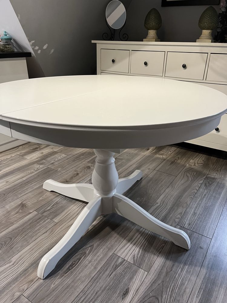 Stół okrągly Ingatorp Ikea biały 110/155cm