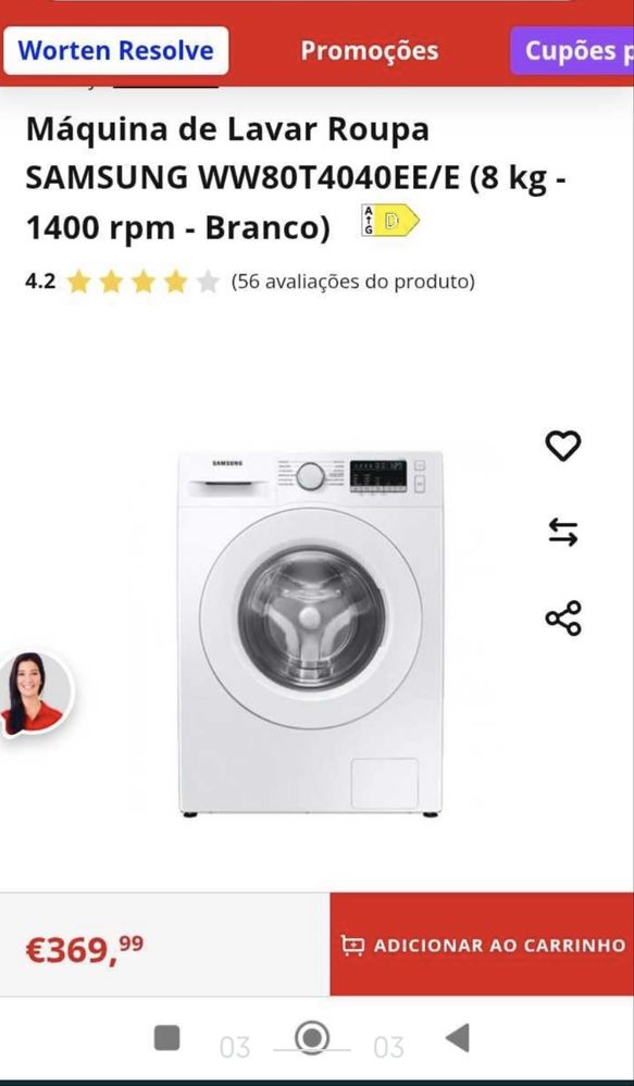 Maquina de lavar 8kg A++