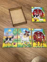 Drewniane puzzle zestaw farma w pudełku