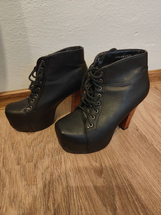 Skórzane botki na szpilce czarne Lity do tańca high heels pole dance