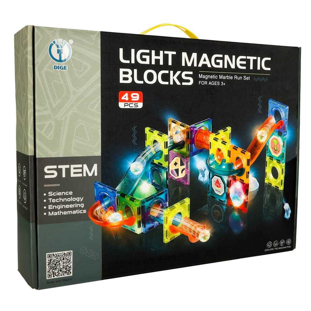 Klocki magnetyczne konstrukcyjne marble tor kulkowy świecący 49 el.