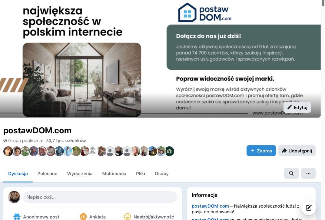 Grupa Facebook PostawDOM.com