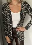 Wełniany kardigan sweter w panterkę Prepair wełna animalprint wool L M