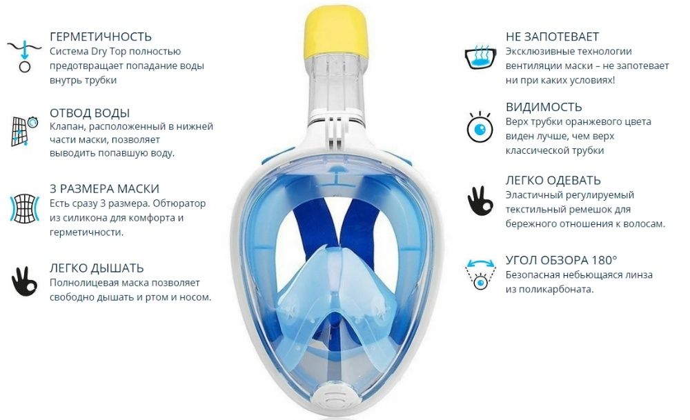 полнолицевая маска для подводного плавания снорклинга