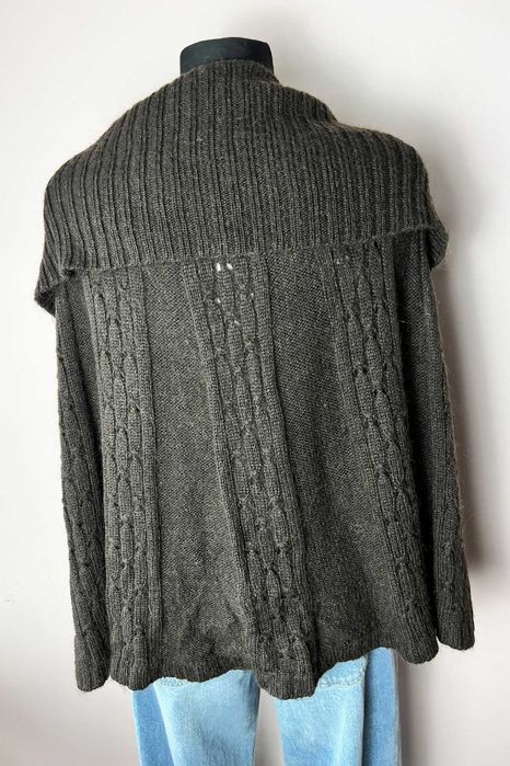 Benetton Stile brązowe ponczo poncho narzutka z wełną guziki