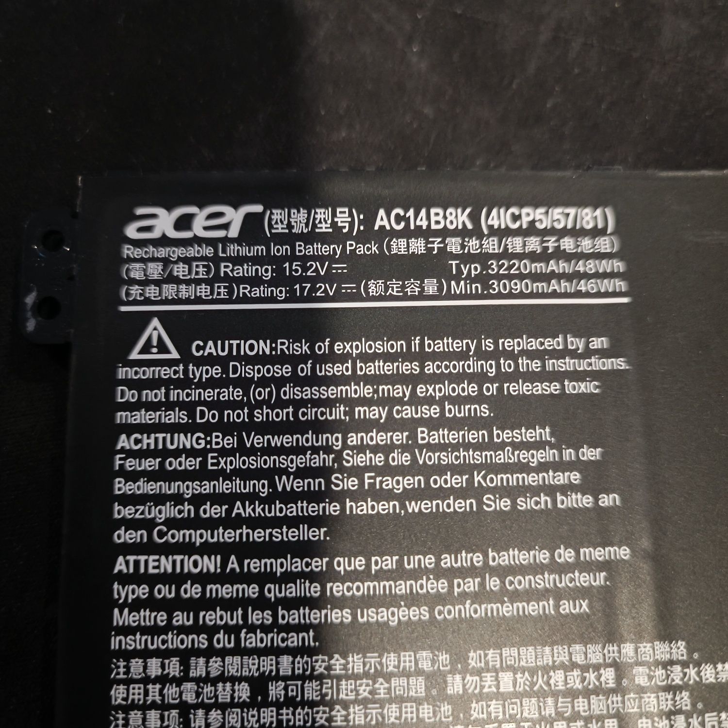 Oryginalna Bateria Acer AC14B8K , 4ICP5/57/81