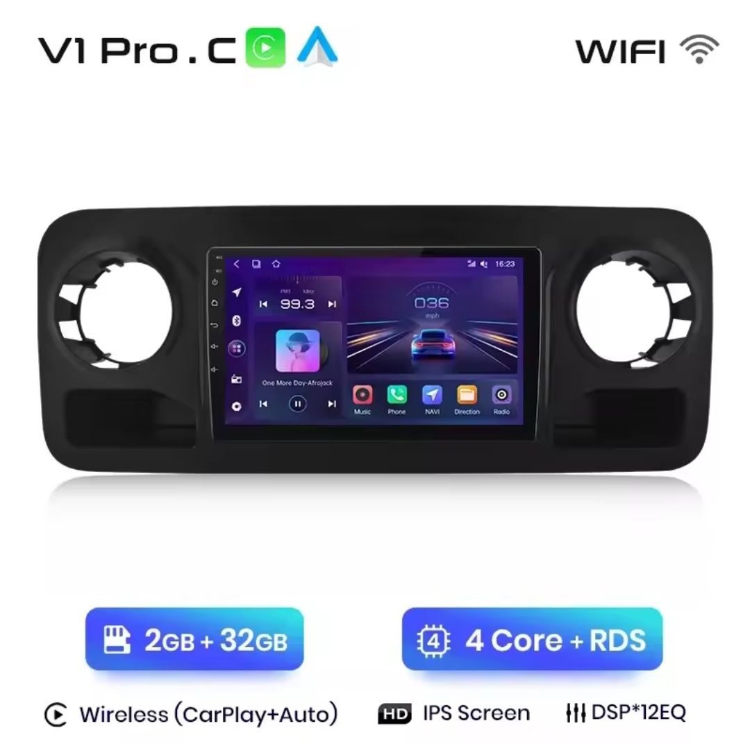 Rádio Android 10" Mercedes Sprinter 2018-25 CarPlay/Auto GPS 2/32GB