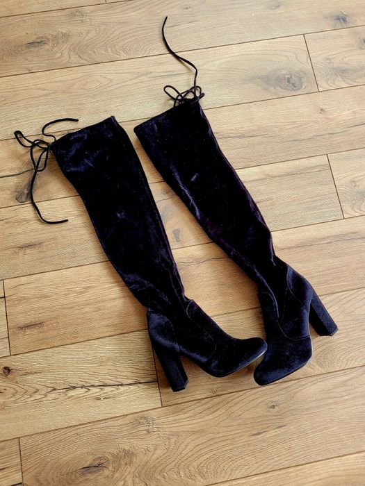 Kozaki długie buty koty welir aksamitny 37 czarne