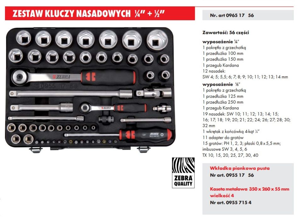 Zestaw kluczy Wurth 1/2" + 1/4" 56 elementów _ nowy _ wysyłka