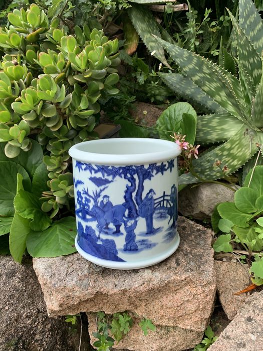 Cachepot Floreira Azul & Branco Porcelana Oriental