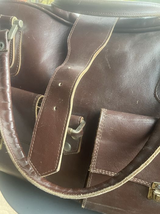 Duża skorzana torba, lekarska, vintage