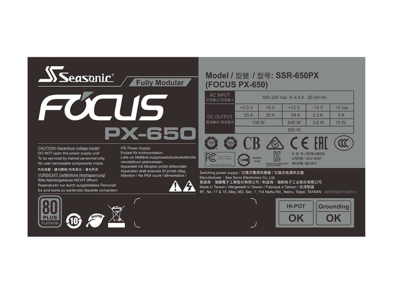 Fonte Seasonic Focus PX Platinum 650W Full Modular