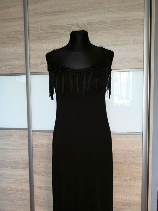 Czarna sukienka maxi, wakacyjna boho M.