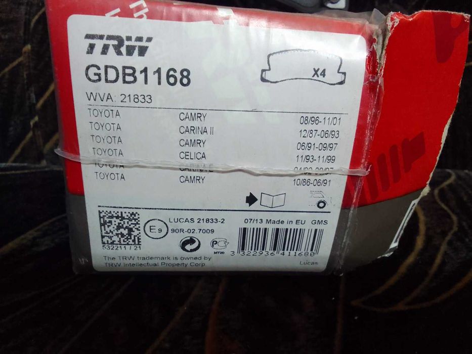 GDB1168 TRW Колодки тормозные задние дисковые