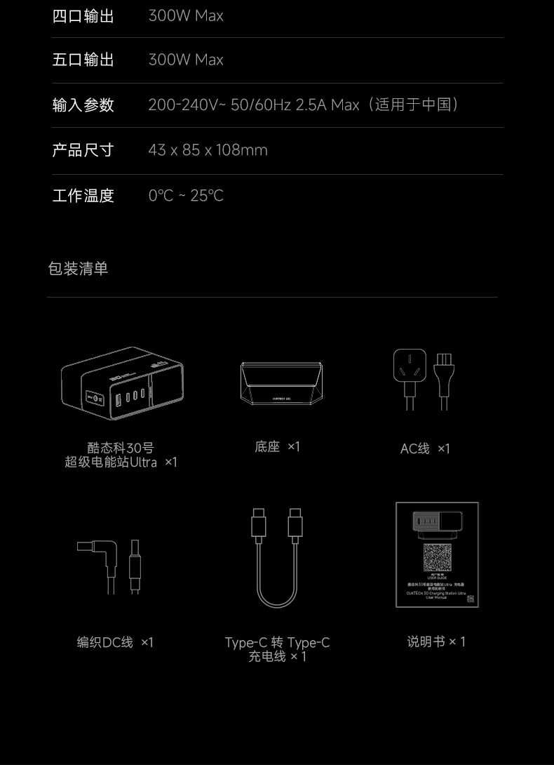 Зарядная станция Cuktech 30 Ultra 300W DC для Xiaomi Redmi Poco