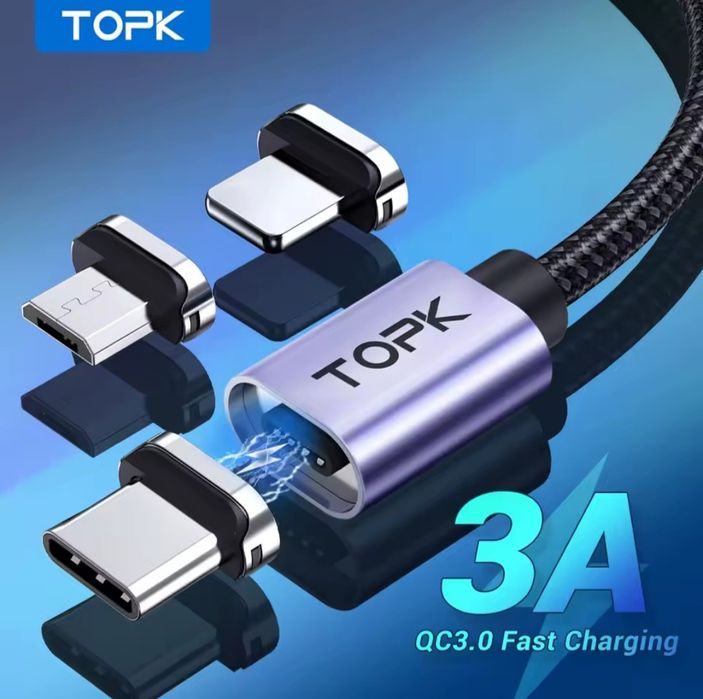 TOPK Магнитный кабель 3А(QC3.0) быстрая зарядка.