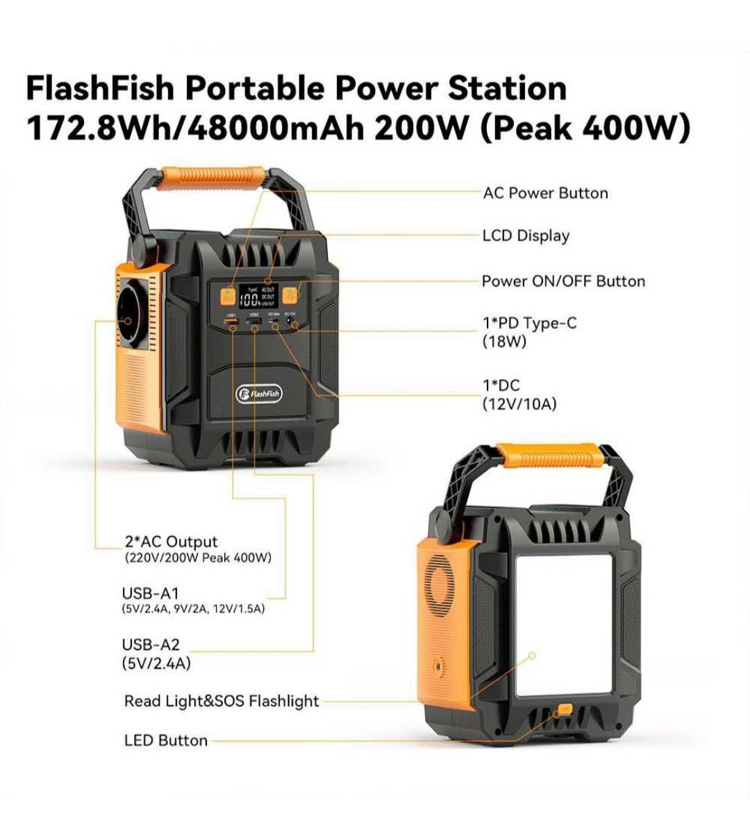 Електро генератор FlashFish A201 200W 172Wh 48000 mAh Павербанк