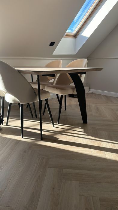 Drewniany jasny zabielany rozkładany stół 180x95 cm + 2x50 cm