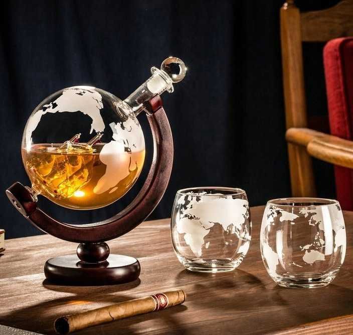 Zestaw do Whisky Karafka Globus z Dwoma Szklankami Prezent urodziny