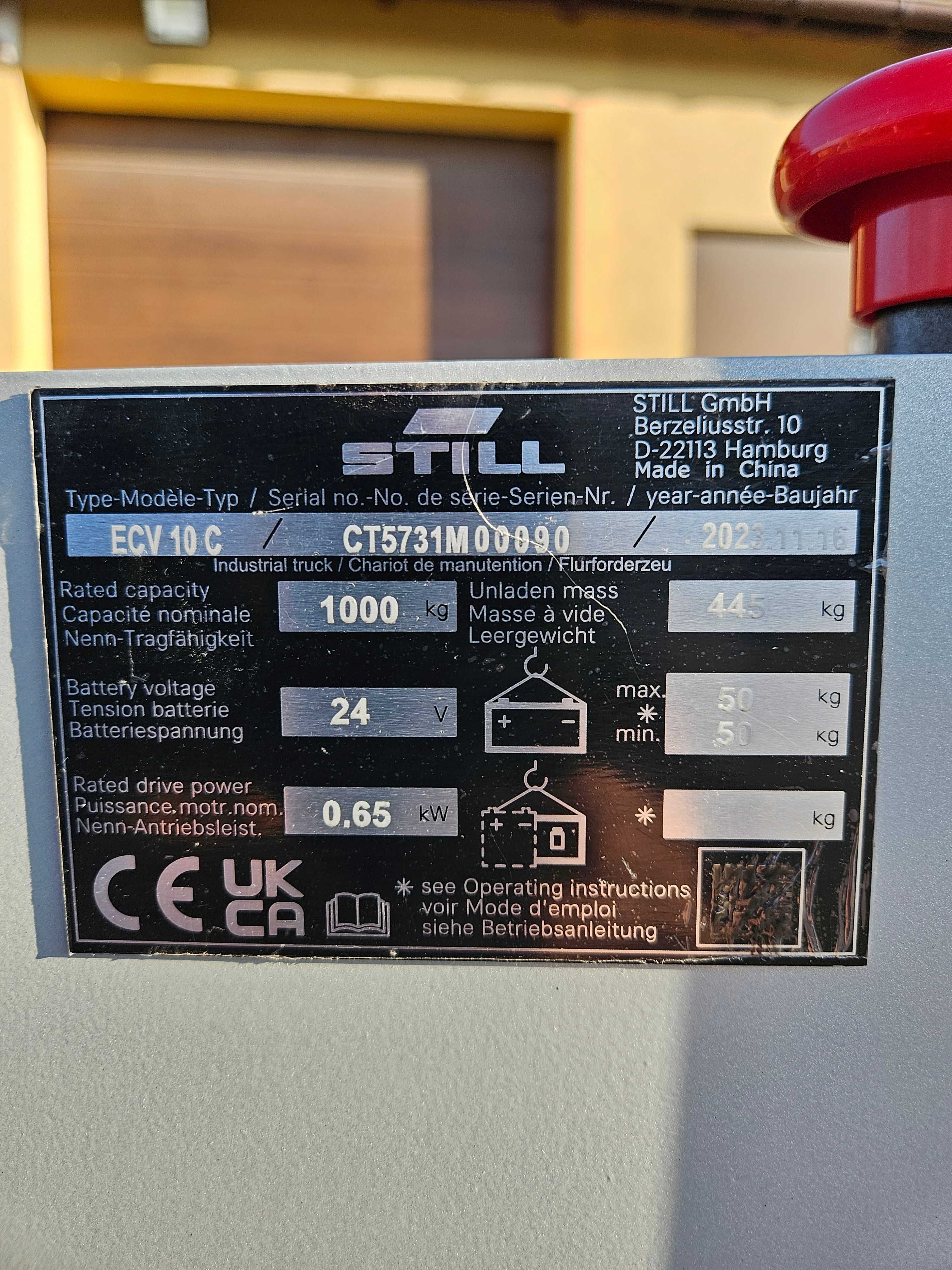 Nowy, na gwarancji - wózek paletowy STILL ECV10C