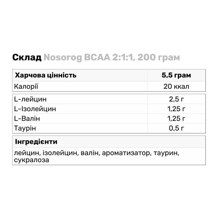Амінокислота BCAA Nosorog BCAA , 200 грам