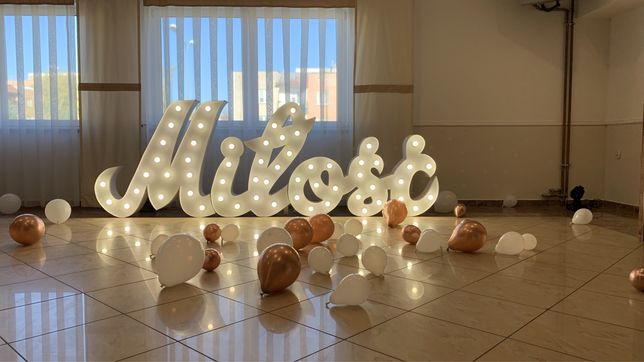Napis LOVE MILOSC LED ciezki dym osiemnastka wesele,fotobudka.
