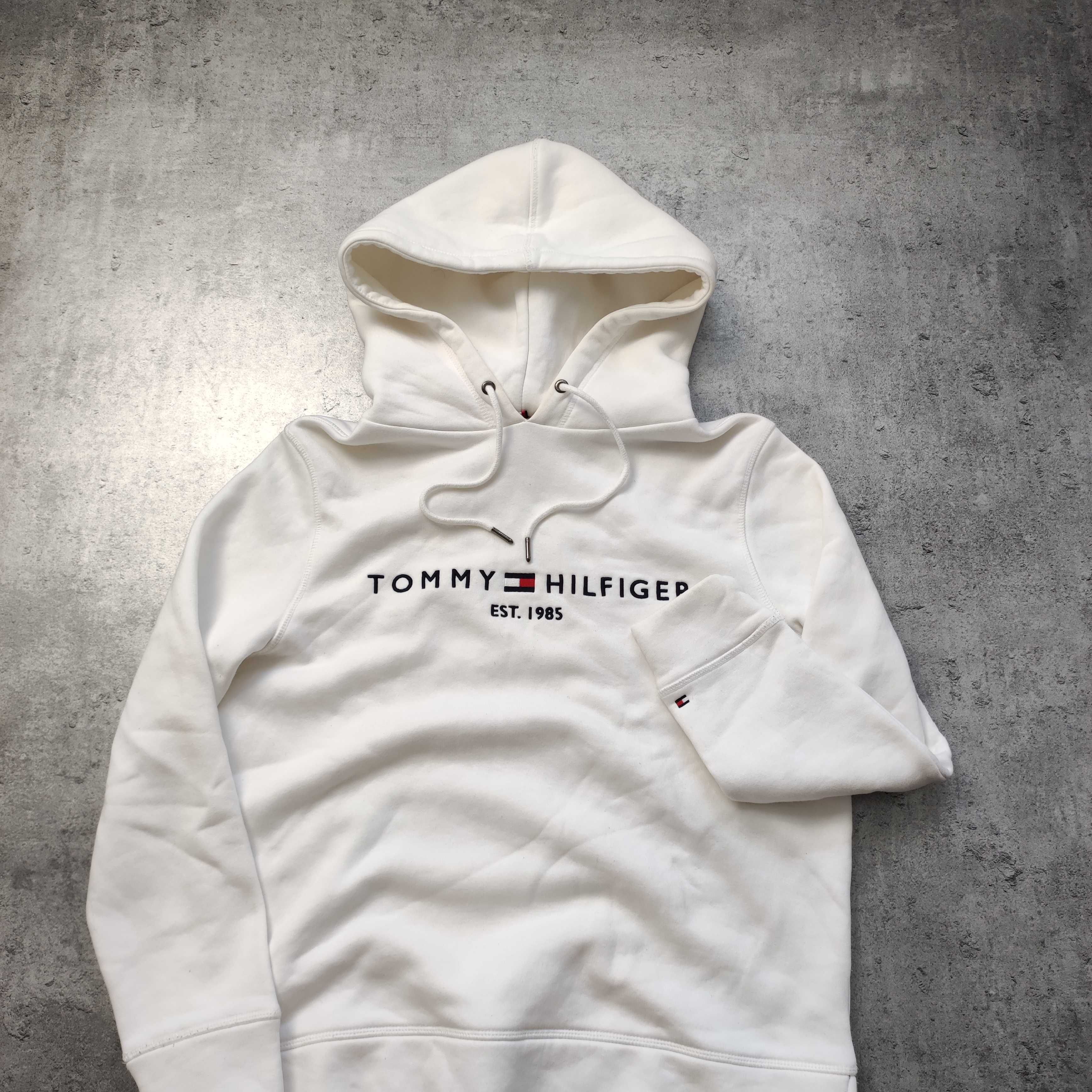 DAMSKA PREMIUM Bluza z Kapturem Biała Haft Logo Tommy Hilfiger Casual