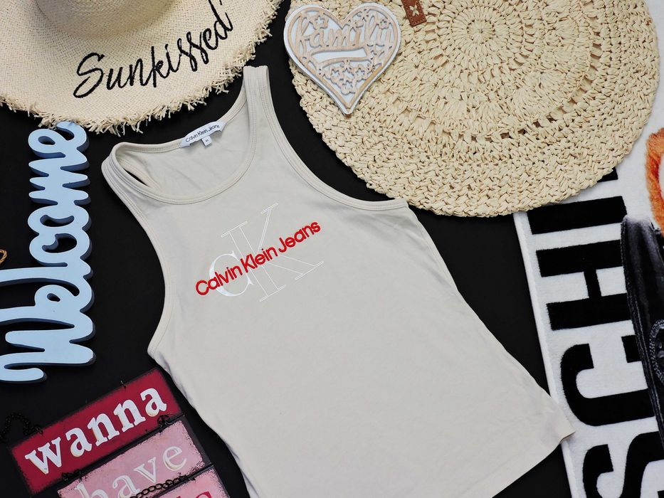 Calvin Klein Oryginalna bluzka bawełna logo wyszywane xs