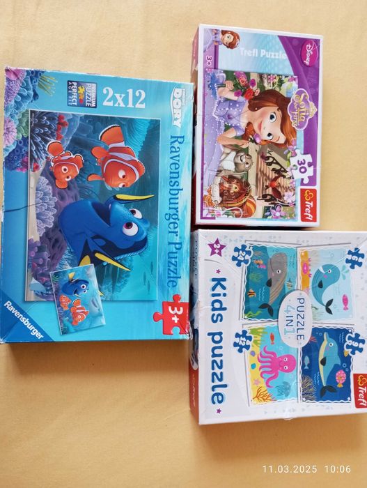 Zestaw puzzle 3 sztuki Nemo, księżniczka Zosia, morze wiek 3 +