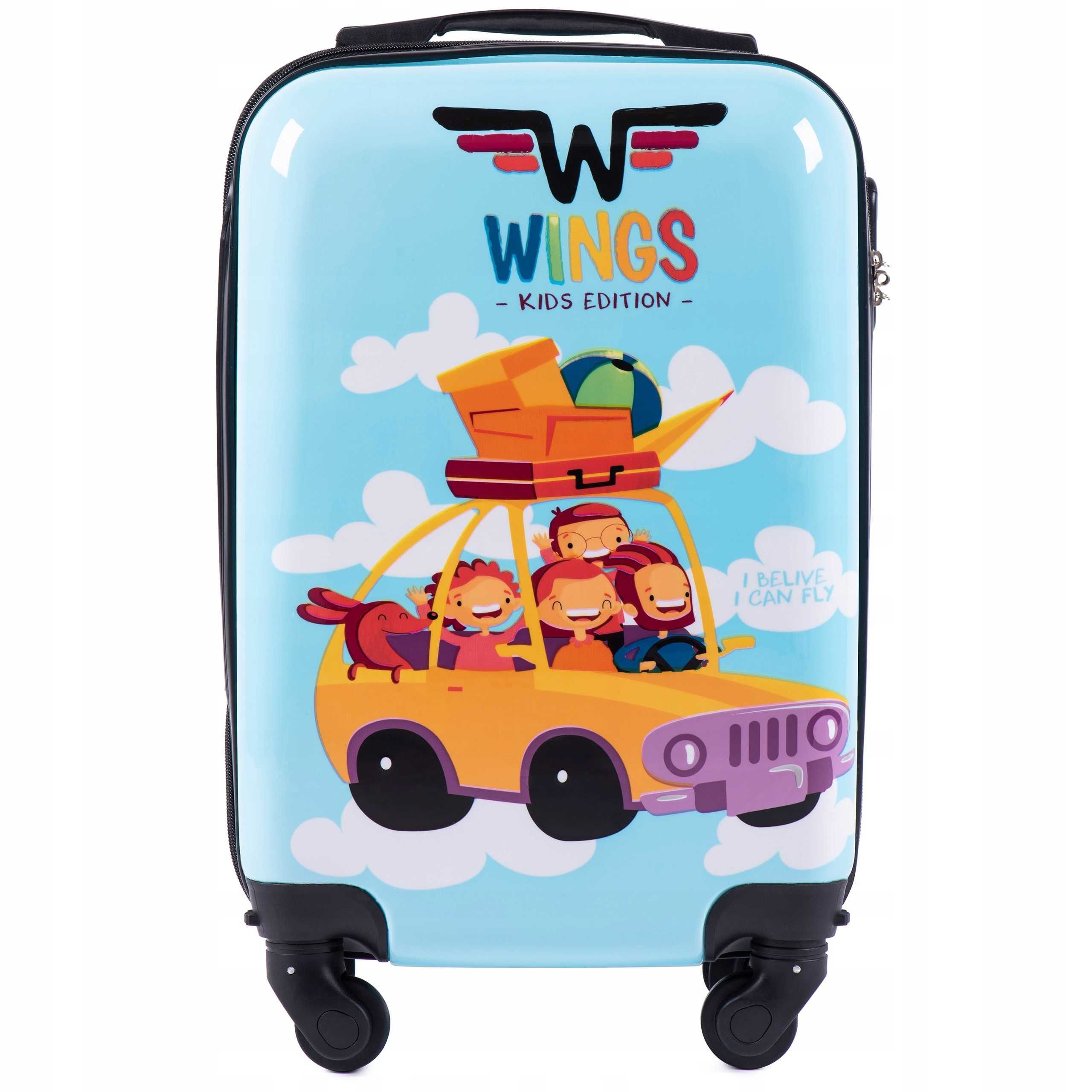 WINGS Walizka Dziecięca XS 28L Kabinowa Twarda 18'' 4 Kółka Samochód