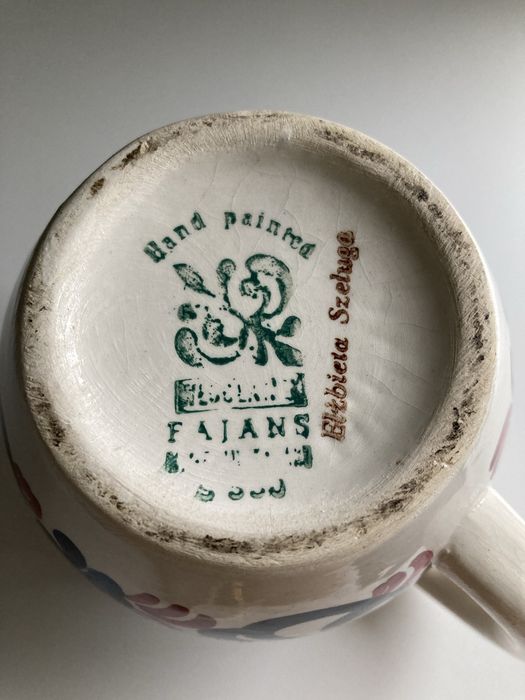 Kufel kubek pokal fajans Włocławek ręcznie malowany PRL 13,5 cm