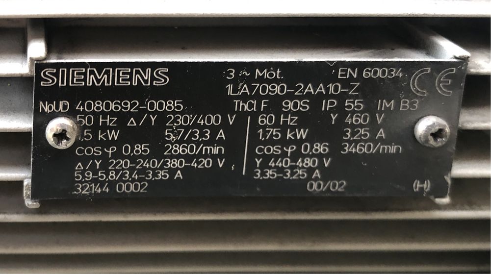 Silnik Siemens 1,5 kW 3-faz (1LA7089-2AA10-Z) z wentylatorem (komplet)