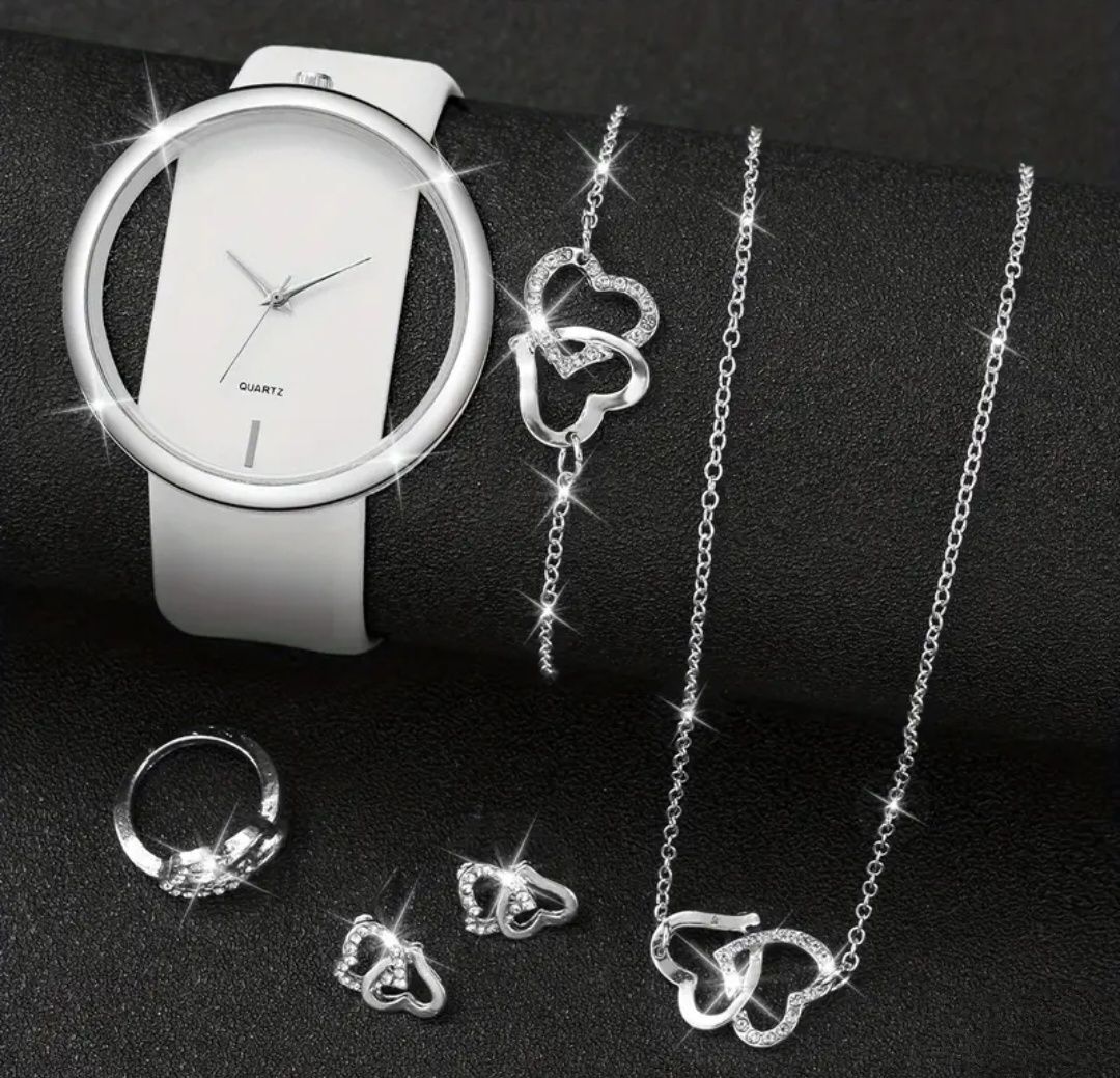 Zestaw biżuterii: zegarek bransoletka łańcuszek pierścionek kolczyki
2