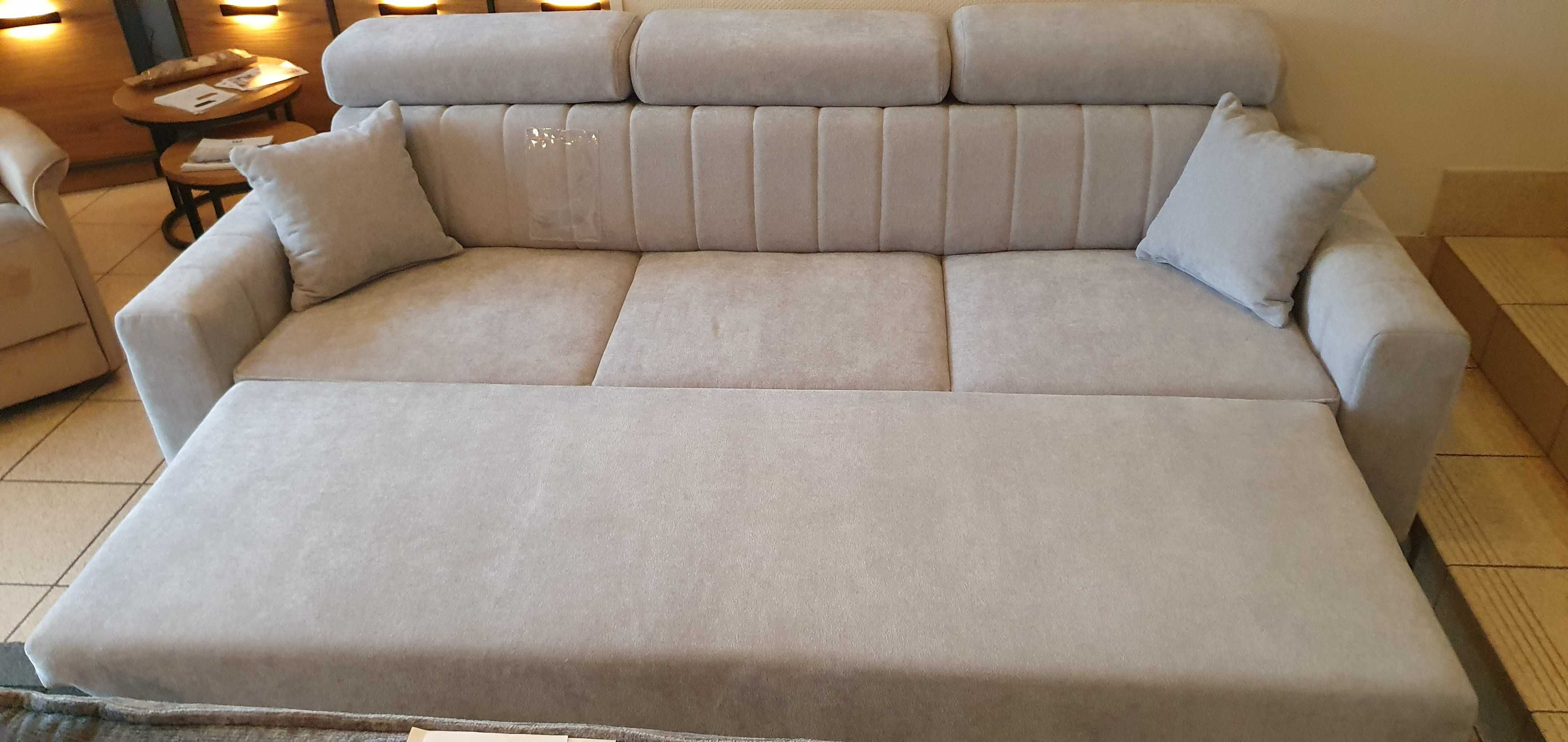 Duża sofa rozkładana GRAND z zagłówkami szara