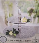 PATERA Metalowa 2 POZIOMY Piętrowa Srebrna 49cm