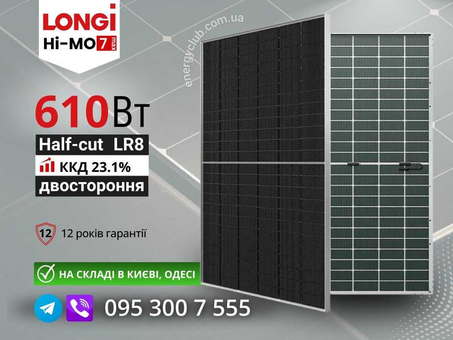 Сонячні панелі Longi LR8-66HGD 610M  Bifacial двосторонні