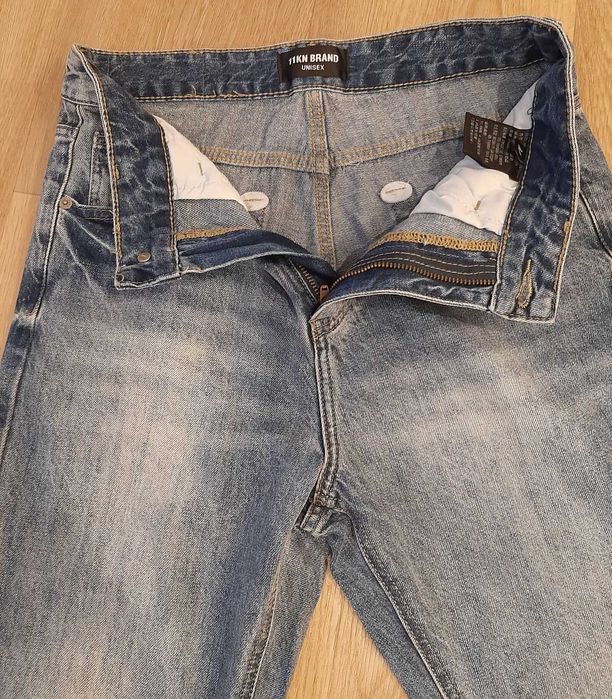 Jeansy Flared/Dzwony Unisex Niebieskie Sprane Rap Baggy Swag Opium