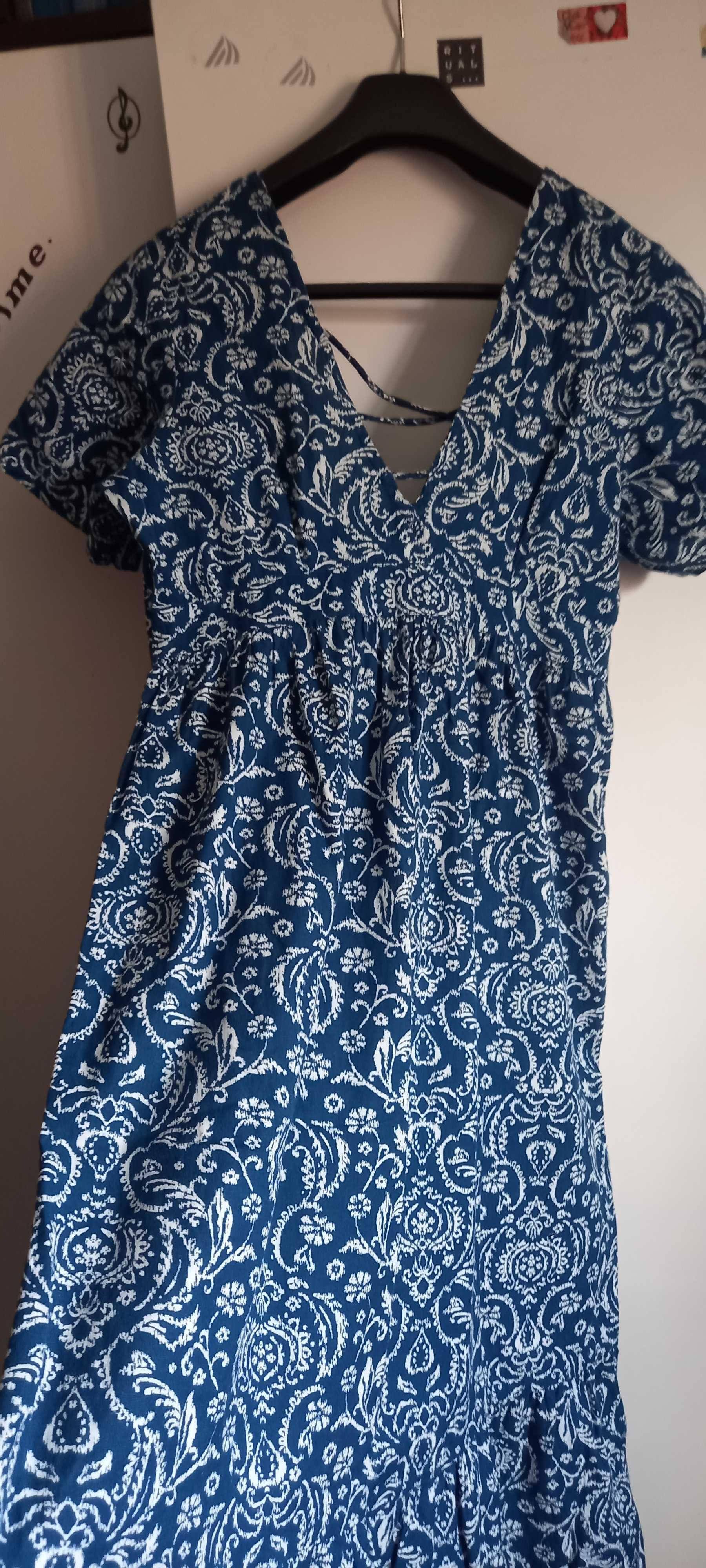 Vestido comprido azul e branco, de verão, 38 - Springfield