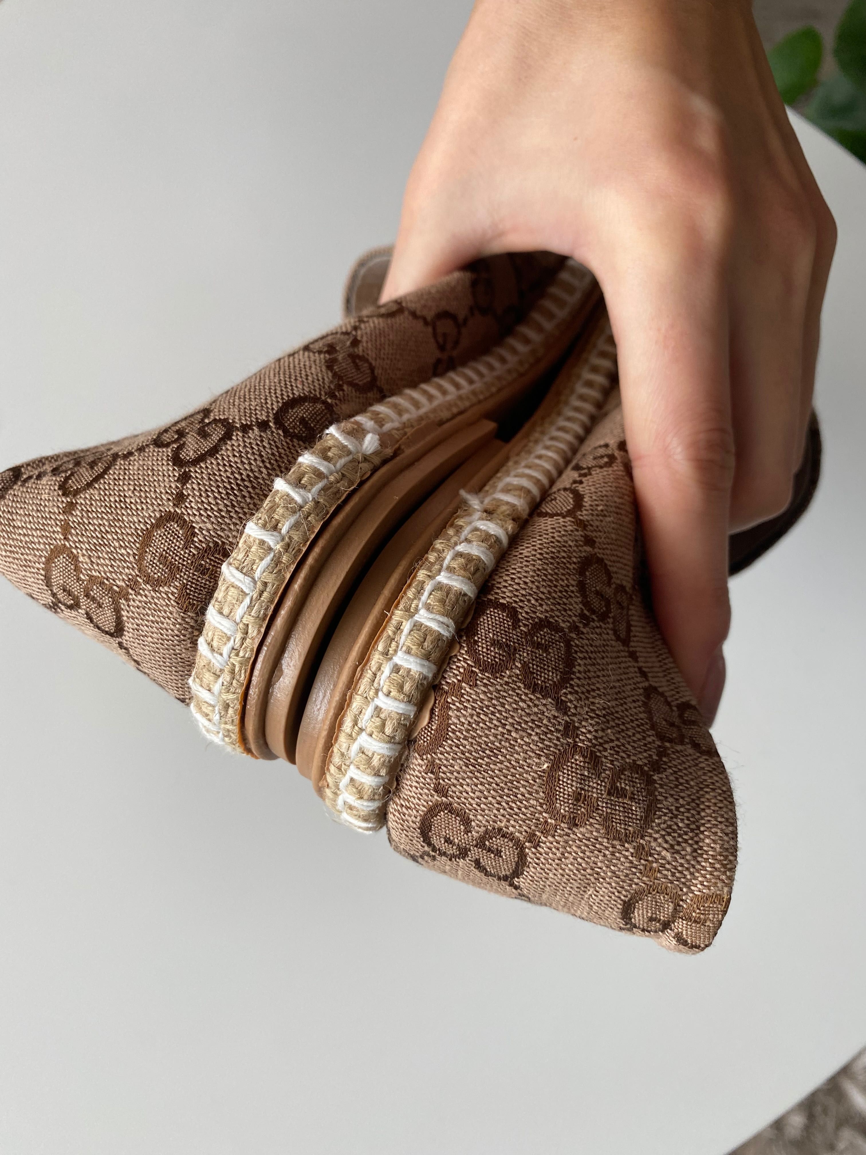 Mokasyny espadryle beżowe brązowe Gucci 24 cm modne wygodne letnie