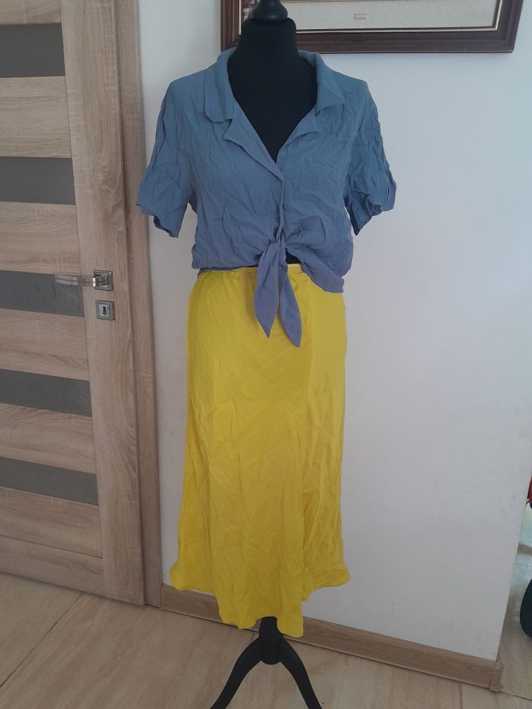 Śliczna żółta retro spódnica spódniczka rozciecie S 36 na gumce zara