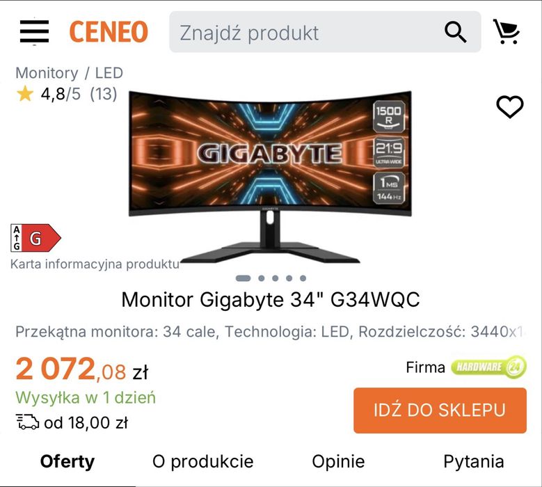 Monitor 144hz Gigabyte G34WOCIHI