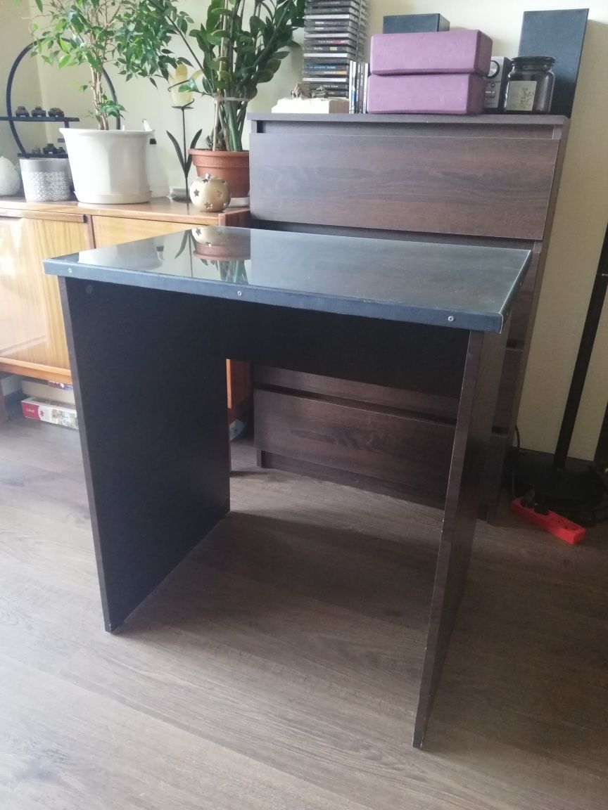 Małe biurko ciemne wenge ze szklanym blatem handmade